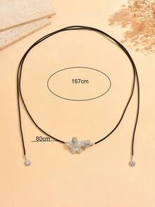 1pc Vintage Brown Velvet Ribbon Floral Decor Adjustable Long Necklace, Fashionable Personalized Women's Neck Jewelry, Suitable For Daily Wear, Dating And Outings - Multicolor - View 8