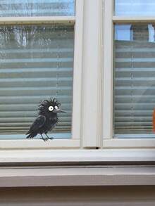 1pc 2D Funny Spiky Crow Halloween Window Sticker, Removable No Residue, Holiday Atmosphere Decor, Home Style Upgrade, Dark Balcony Door Window Decoration, Waterproof Moisture-Proof No Curling Easy Installation, Single Color Transparent, 5.5*5.5inch - Black - View 4