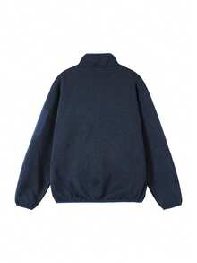Men's Casual Fleece Patchwork Design Stand Collar Zip-Up Utility Jacket, Minimalist Daily Commute Style, Spring/Autumn - Navy Blue - View 4