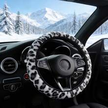 Winter Warm Faux Mink Fur Long Hair Leopard Print Car Steering Wheel Cover, No Inner Ring, Suitable For 14.5-15 Inch Car Interior Accessories - A - View 3