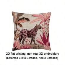 1pc Pink Leopard Print & Palm Tree Pattern Cushion Cover, Zipper Closure, 45x45cm Leopard Print Decorative Pillowcase, Suitable For Sofa Bed Chair Lumbar Pillow, Living Room Home Decor, Without Pillow Insert, 2D Flat Printing, Not Real 3D Embroidery - Multicolor - View 8