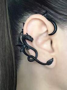 Retro Antique Silver,Gold And Black Dragon Earrings,Gothic Style Surround-Type Non-Piercing Ear Clips,Punkish Cool Halloween Party Decoration Earrings - Multicolor - View 11
