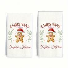 /2/4/6/8/10/12Pcs Hand Towels Gingerbread Man For Christmas Kitchen Towels Gifts For Women Bathroom Decor Absorbent Cloth Dish Towels Xmas Decorations - Multicolor - View 4