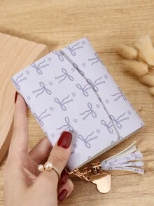 Fashion Bow Printed Women's Short Wallet, Portable Metal Heart-Shaped Tassel Decoration Three Fold Wallet, Suitable For Outdoor And Travel - Pink - View 8