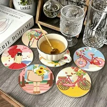 Hot Selling 8PCS Gnome, Flower, Bicycle, Sunflower Print Design PET Non-Slip Coasters, Home Kitchen Decor Accessories, Suitable For Various Holiday Gatherings, Party Gifts, Thanksgiving, Autumn Decoration - Multi-color LDX2631 - View 7