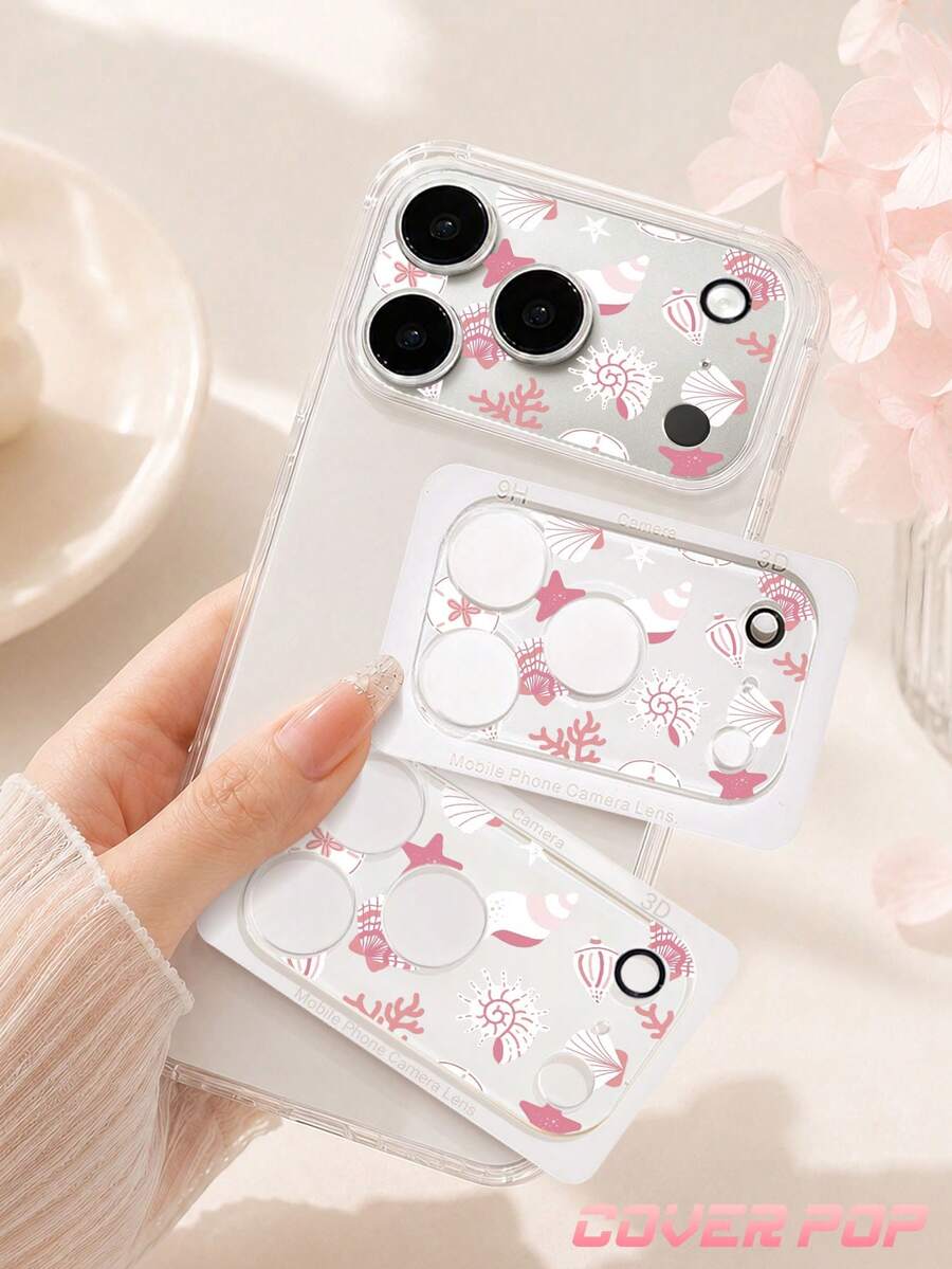 1 miếng phim bảo vệ ống kính camera họa tiết vỏ sò màu hồng, tương thích với iPhone 17Pro/17 Pro Max, làm từ kính cường lực, thiết kế phủ toàn diện, độ nét cao và trong suốt, chống trầy xước và chống vân tay, tương thích với ốp lưng điện thoại, dễ lắp đặt