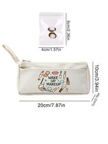 Cosmetic Bag With Cute Makeup Print Pattern. Easily Store Lipsticks, Eyeshadows, Makeup Brushes, Powder Compacts And Other Makeup Items. Convenient For Commuting And Short Trips. Double Zipper Compartments For Organized Storage, Items Are Easy To Find. Simple And Versatile, It Can Be Used As A Practical Makeup Bag, Pencil Case, Or Miscellaneous Storage Bag. A Great Storage Item For Students And Beauty-Loving Girls For Daily Outings. - Multicolor - View 11
