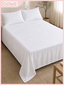 1 pieza Sábana de unicolor 100% poliéster, ligera, transpirable, suave y cómoda, de tela mezclada moderna para dormitorio - Blanco - Ver 1