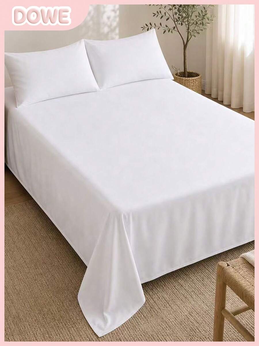 1 pieza Sábana de unicolor 100% poliéster, ligera, transpirable, suave y cómoda, de tela mezclada moderna para dormitorio - Blanco - Ver 1