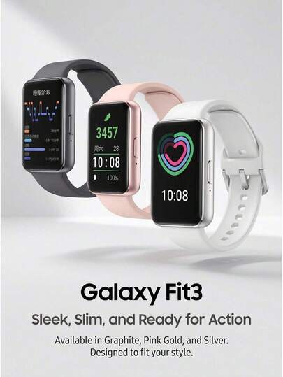 Samsung Gelang pintar Galaxy Fit3 dengan notifikasi Bluetooth, desain tahan air dan tahan lama, layar AMOLED 1,6 inci, pelacakan aktivitas dan kesehatan cerdas, serta notifikasi pesan telepon. Versi internasional.