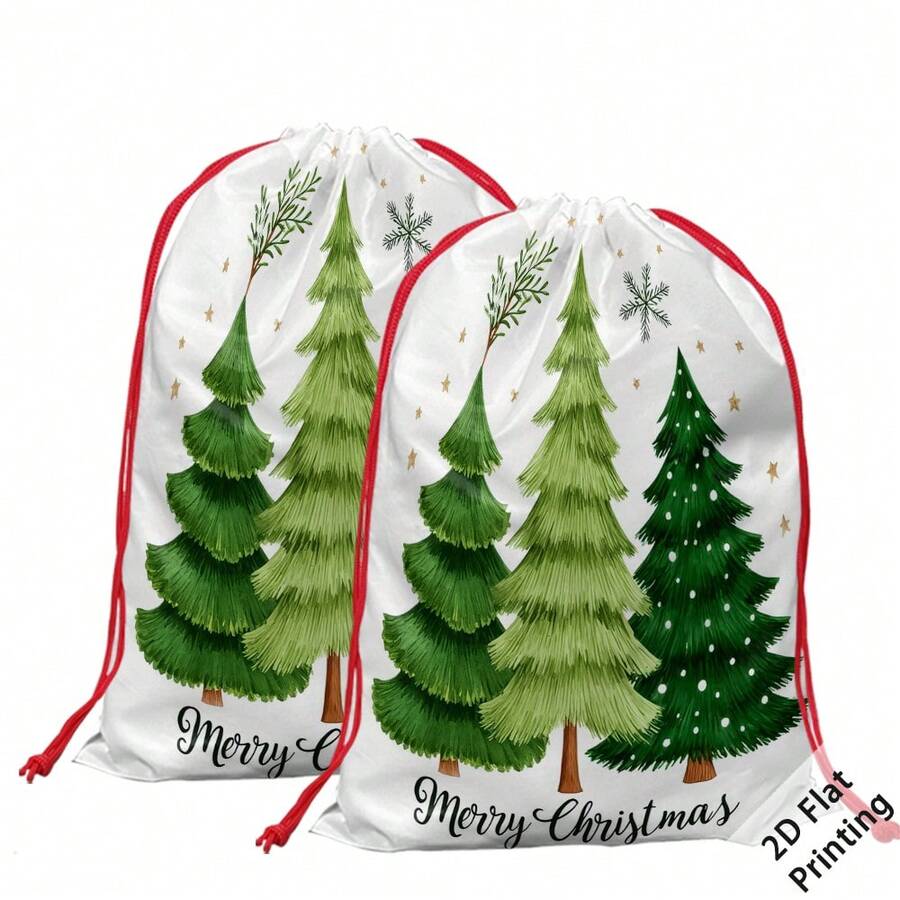 2pcs Christmas Theme Oversized Gift Bags, Christmas Tree & Snowflake Pattern Print, Can Be Used As Christmas Gift Bags, Decorative Props, Yard Storage Bags, Create Christmas Atmosphere, Perfect For Holiday Gift Bags, Wedding Packaging, Birthday Party Gift Bags, Etc. - Multicolor - View 1
