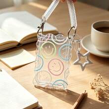 Cute Smile & Heart Pattern Transparent Acrylic Wavy Edge ID Card Holder With Spring Ring Wrist Strap, Suitable For Student Campus Card, Meal Card, Metro, Bus And Elevator Card, Card Holder Protective Case, Bag Decoration - Multicolor - View 6