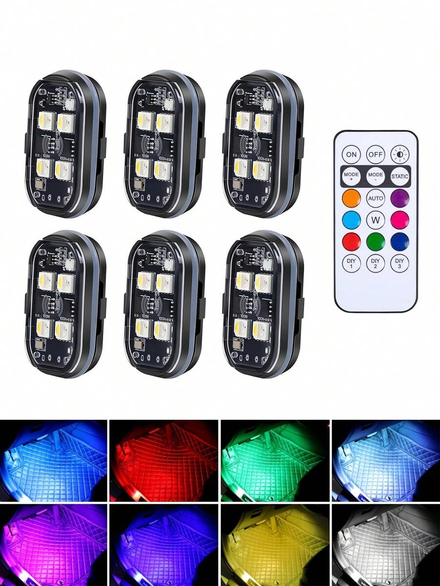 4 قطع شريط إضاءة LED لاسلكي مع جهاز تحكم عن بعد، 2/4/6 قطع أضواء LED لاسلكية عالية السطوع 8 ألوان مقاومة للماء وأضواء تحذير مضادة للاصطدام مناسبة للسيارة والدراجة النارية والطائرة بدون طيار والشاحنة والدراجة
