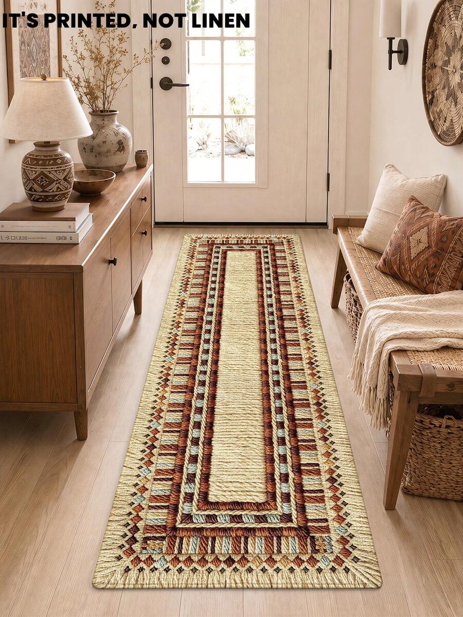 DAJIANG 1pc 3D Printed Woven Long Runner Rug, Bohemian Style Kitchen Mat, Suitable For Bathroom, Kitchen, Outdoor, Hallway, Bedroom, Living Room, Machine Washable Easy Clean Entryway Mat, Non-Slip Carpet, Bedroom Autumn Holiday Decor Accessory