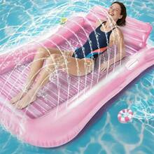 Pinke Aufblasbare Pool-Liegeinsel Mit Eingebautem Sprinkler, Abnehmbarem Kissen & Getränkehalter – Große Schwimminsel Für Pool & Strand Im Sommer, Ideal Für Das Faulenzen Auf Poolpartys Mit Freundinnen, Den Wasserspaß Mit Den Eltern & Den Sonnigen Urlaubs- Oder Hofeinsatz. - A - Übersicht 2