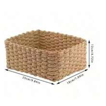 Handwoven Storage Basket Set, 1pc/2pcs/3pcs/4pcs, Paper Rope Material, Suitable For Living Room, Bedroom, Cabinet And Office, Home Decor, Shelf Storage Basket, Halloween Gift, Christmas Decoration Storage Basket - Khaki - View 16