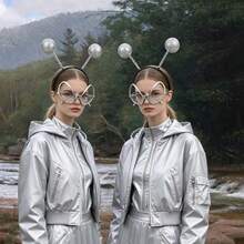 2pcs Universal Alien Headband And Glasses Set, Suitable For Makeup Party, Cosplay Costume Props, Also Can Be Used As Halloween Party Accessories - Multicolor - View 2
