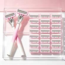 Women's Gradient Pink Manual Razor Set, 6/12/18pcs 6-Layer Replacement Blades, Washable Shaving Razor For Intimate Areas, Underarm Hair, Leg Hair, Shaving Tool, Close-Fitting Grooming Razor, Shaving Razor, Gentle And Summer Refreshing Shaving, High Cost-Performance Durable Shaving Razor - 1 Handle + 12 Replacement Blades - View 2