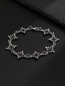 1pc Gothic Halloween Theme Cross Bracelet, Distressed Silver & Black Drip Oil Design, Theme Party Daily Streetwear Layering Cool Accessory - White K - View 4