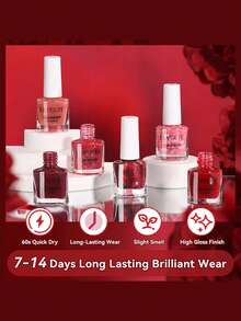 LILY'CUTE Set 6 Pcs 7ml Kutek Berbasis Air, Kutek Kuku Seri Merah Multi Warna, Kering Udara, Perlengkapan Manikur untuk Penggunaan DIY di Rumah & Salon Sepanjang Musim - MultiWarna - View 5
