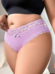 Rosiemei Celana Dalam Segitiga Rajut Katun Murni dengan Motif Renda dan Patchwork yang Nyaman untuk Wanita, 1 buah - Mauve Purple - View 7