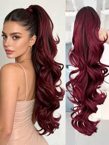 20-32 Inch Red Gradient Wavy Synthetic Hair Extensions, Heat-Resistant Fiber, Clip-In Design, Suitable For Women And Girls For Party And Daily Use, Halloween - Red Ombre - View 6