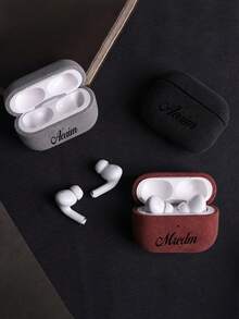 Personalized Customized Initials Engraving Name Low Luxury Fur Pattern Synthetic Leather Earphone Case Compatible With Airpods 1 2 3 4 Pro 2 Protective Case - Multicolor - View 2