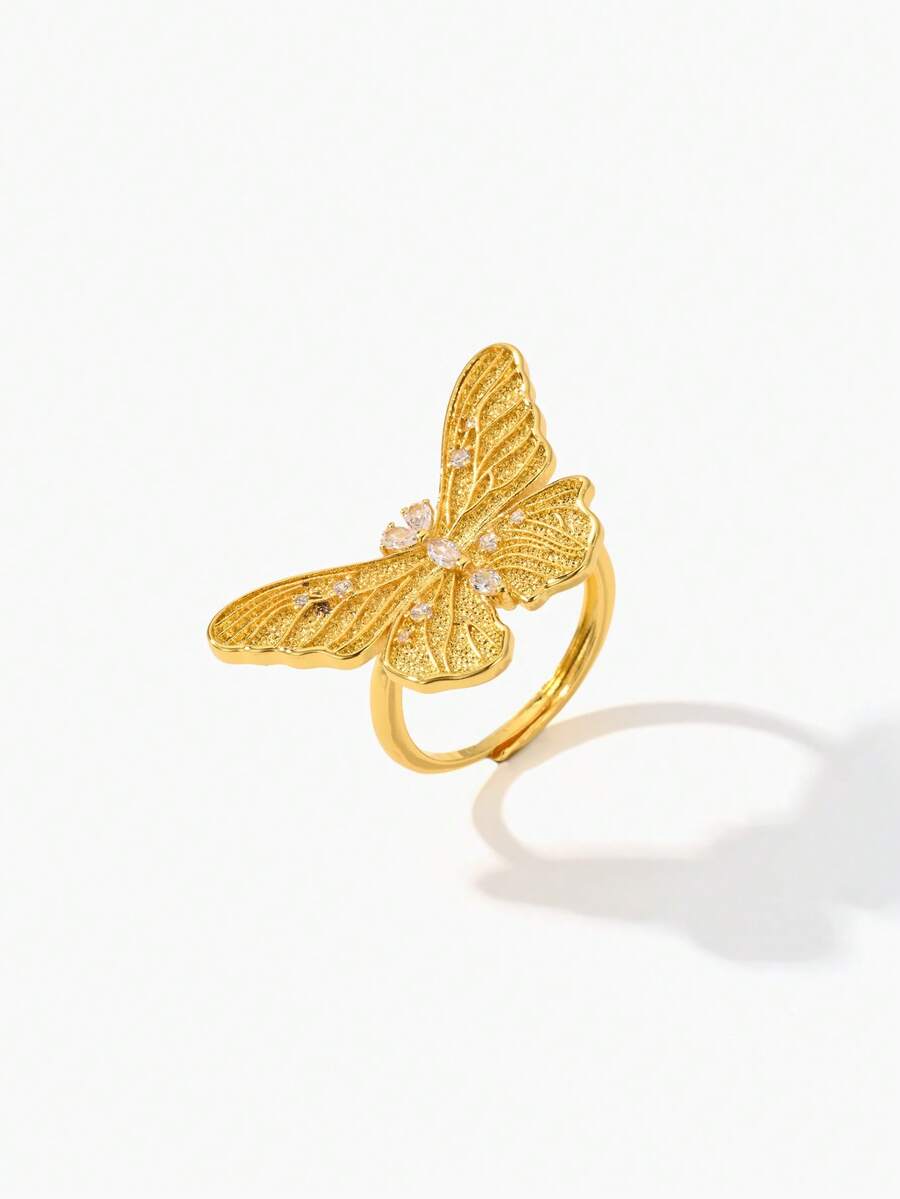 Vandermere 1pc Butterfly Ring Heavy Industrial Brushed Spiky Diamond Ring - Butterfly - View 1