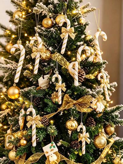 Juego de 18 piezas de decoración de bastones de caramelo y lazos navideños, 6 bastones de caramelo y 12 lazos, múltiples estilos disponibles, perfecto para árbol de Navidad, chimenea, escaleras, decoración de plantas artificiales, decoración navideña muy hermosa, decoración de árbol de Navidad, accesorios de decoración multifuncionales para fiestas navideñas