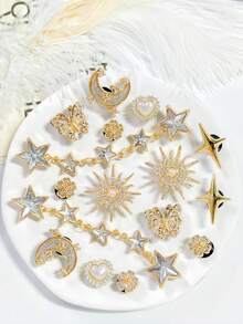 16pcs Rhinestone Butterfly Sun Moon Star Chain Set, Detachable Accessories For DIY Sandals And Beach Bags, Gift - 16pcs Star - View 1