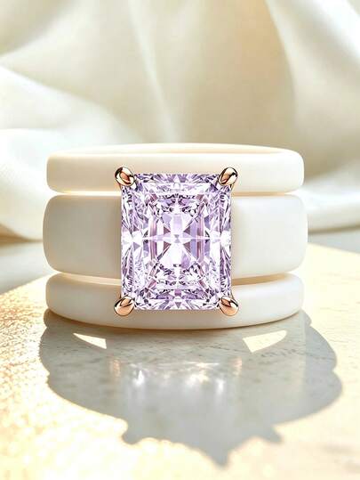 3PCS Purple Rectangular Block Cut Synthetic Zirconia White Silicone Ring, Suitable For Daily Wear, Weddings, Valentine's Day, Anniversaries, And Gifts