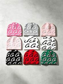 1pc - Letter-Style All-Purpose Warm Hat For Autumn And Winter, Street Hip-Hop Short-Topped Jacquard Wool Hat, Outdoor Knitted Hat - Letter Jacquard Hat - View 1