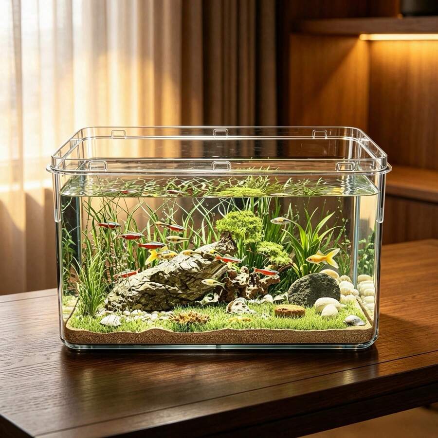 Transparent Plastic Fish Tank Aquarium, Thick Material Unbreakable, Mini Betta Fish Habitat, Desktop Water Landscape Tank, Perfect For Living Room Desktop Decoration Or Office - View 1