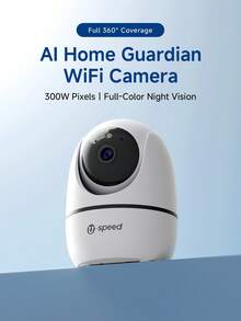 Camera WiFi U-Speed 3MP xoay 360° PTZ, camera an ninh nhìn đêm full màu, đàm thoại hai chiều giám sát gia đình, camera trong nhà hỗ trợ WiFi 2.4G và kết nối dây RJ45 - Đen và trắng - Xem 2