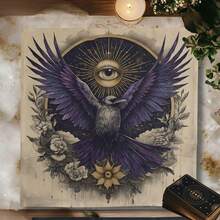 1pc Raven All‑Seeing Eye Tarot Cloth, Vintage Gothic Floral Altar Tablecloth, Mystic Crow Divination Mat, Witchy Occult Spiritual Home Decor Tapestry - Multicolor - View 2