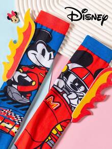 1 Pair Disney Kids Mid-Calf Socks 3D Cute Racing Mickey Mouse Socks, Fun Christmas Gift For Autumn/Winter - Multicolor - View 4