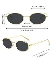 1 Pair Women's Silver Oval Metal Small Frame Retro Solid Color Personalized Fashion Street Style Runway Fashion Glasses - Gold-1 - View 4