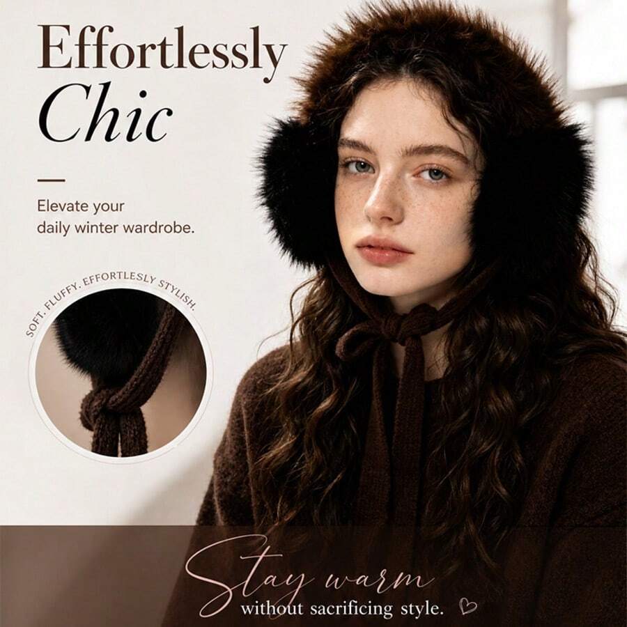 1pc Autumn/Winter Leopard Print Faux Fur Lace-Up Fashionable Ear Warmers, Foldable Portable Storage Ear Muffs, Windproof & Frost-Proof For Outdoor Cycling, Commuting, Retro Style Warm Ear Covers Accessory - Multicolor - View 1