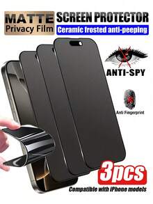3 buah, Pelindung Layar Keramik Matte Anti-Intip, Film Layar Lembut, Matte Anti-Intip, Anti-Silau, Anti-Sidik Jari, Perlindungan Tepi Hitam yang Diperkuat, Perlindungan Privasi, Anti-Benturan, Anti-Gores, Kompatibel dengan iPhone Ultra/18 Pro Max/18 Pro/18/17e/17 Pro Max/17 Pro/17 Air/17/16 Pro Max/16 Pro/16 Plus/16/15 Pro Max/15/14/13/12 dan Model Lainnya. - Hitam - View 13