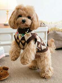 Pet Dog Cat Knitted Sweater Cute Pet Knitted Sweater Suitable For Small Dogs Cats Autumn Winter Teddy Dog Chihuahua Yorkshire Terrier Set - Chocolate Brown - View 2