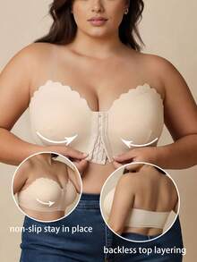 Ready Stock Western-Style Invisible Non-Slip Bandeau Bra, Soft Elegant Breathable, Wireless No Padding Push-Up Design - Apricot - View 3
