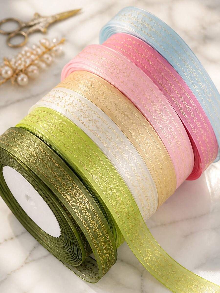 1pc Soft Touch Yarn Snowflake Chiffon Wide Bouquet Ribbon, Ins Style Transparent Mesh, Floral Cake Gift Box Packaging Decoration, Suitable For Bow Hair Accessory Making, Bouquet Binding, Gift Box Packaging, Chair Back Decoration - Multicolor - View 1