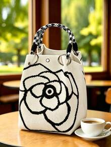 Classic Contrast Color Polka Dot Casual Versatile Artistic Bucket Bag, Multi-Functional Daily Commute Handbag, Suitable For Niche Shopping And Dating - Beige - View 8
