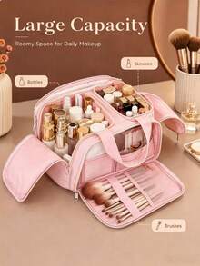 Multifunctional Extra Large Capacity 4-Compartment Makeup Bag, Portable Travel Cosmetic Organizer That Fits In Suitcase - 4-opening Makeup Organizer Bag - View 3