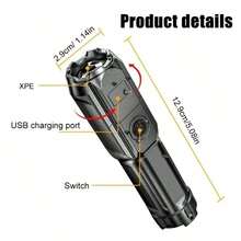 Mini Zoomable Super Bright Rechargeable Flashlight - 1pc/2pcs Set With USB Cable, Suitable For Power Outages, Outdoor Camping And Emergency Situations - Black - View 8