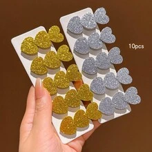 10pcs Gold & Silver Heart-Shaped Hair Clips, Sweet Style Hair Accessories For Daily Wear - Multicolor - View 10