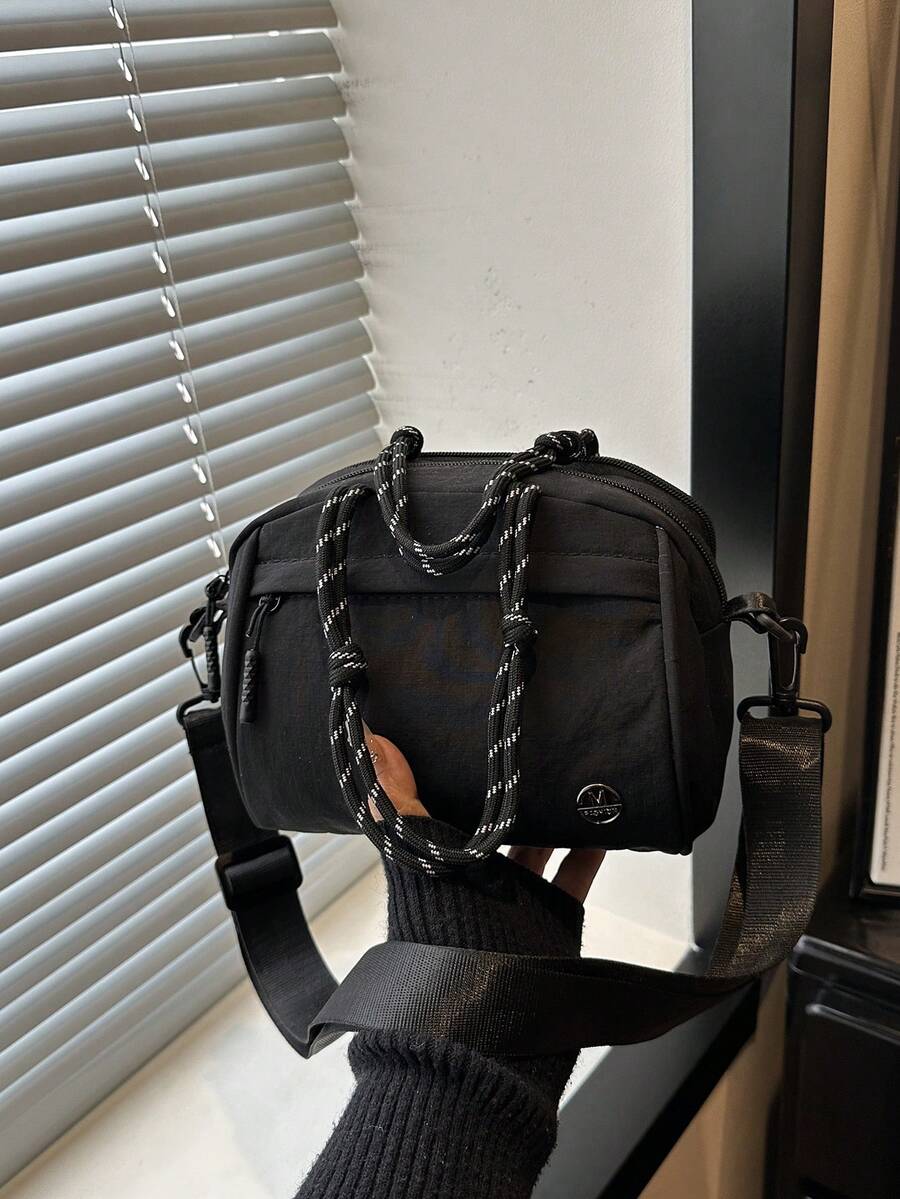 New Nylon Multi-Zipper Shoulder Bag, Fashionable Minimalist Adjustable Strap Crossbody Women's Bag, Bento Storage Bag - Black - View 1