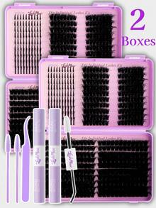 520Pcs D-Curl Volume Lashes Extension Kit, Natural Length, Fluffy False Eyelashes, 3D Natural Eyemakeup, Kit Includes Lash Glue, Tweezers And Brush, Reusable, Lightweight And Easy To Use. Great For Holidays, Costume Parties, Glam Makeup, Party - Pink - View 16