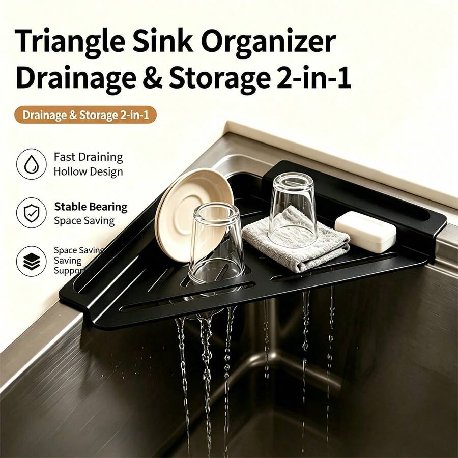 Faucet Drain Rack Kitchen Sink Storage Organizer Sponge Scouring Pad Steel Wool Cleaning Ball Multi-Functional Storage Gadget - Multicolor - View 1