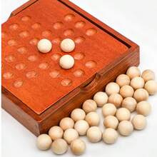 Wooden Solitaire Board Game, Classic Single Player Puzzle Game, Educational Puzzle Toy - Multicolor - View 5